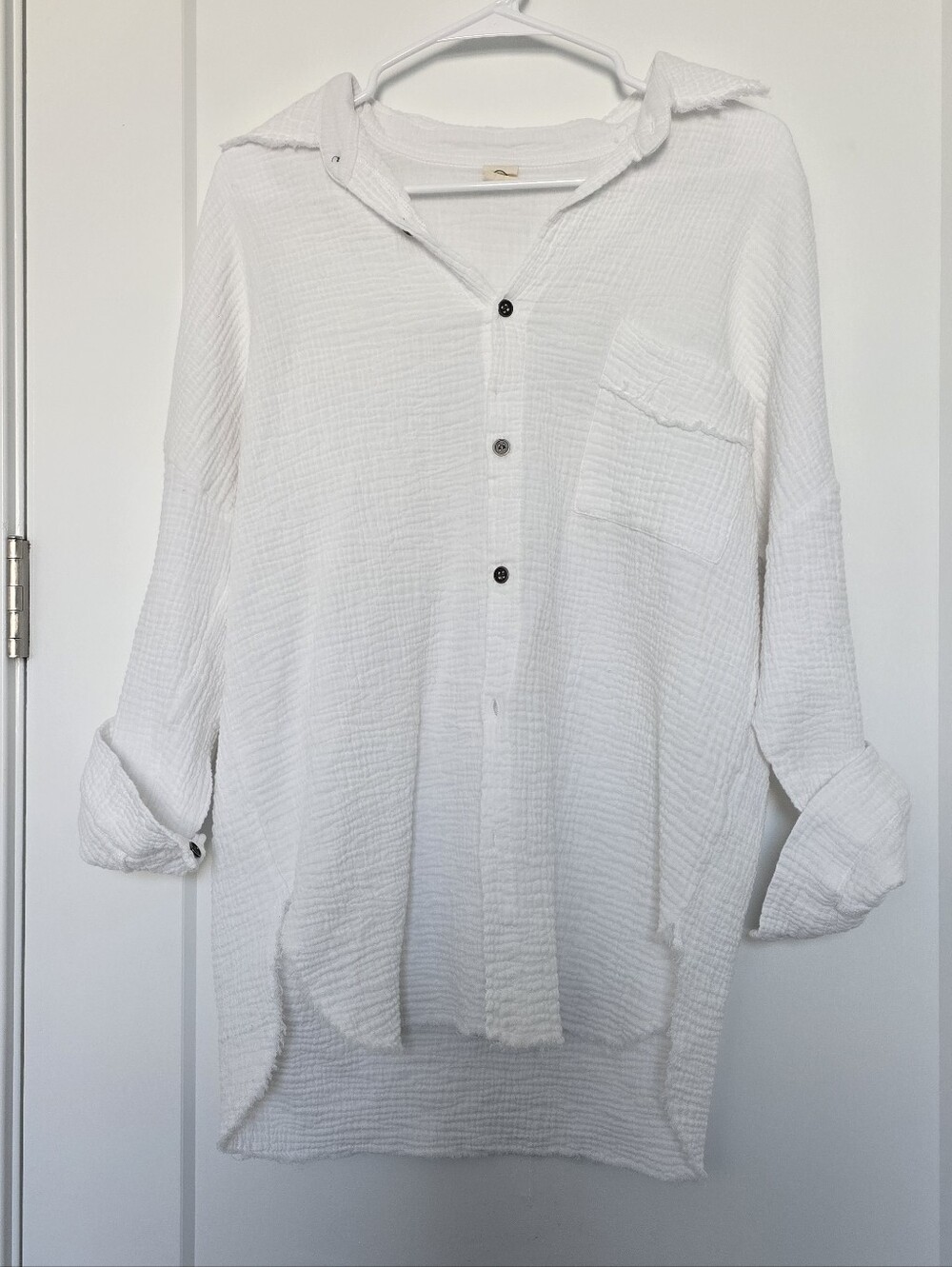 Coastal Gauzy Cotton White Lightweight Button-Up Shirt
